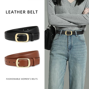 Cinturón de Cuero Negro con Hebilla de Metal Dorado Elegante <span class=keywords><strong>para</strong></span> <span class=keywords><strong>Mujer</strong></span>, <span class=keywords><strong>para</strong></span> Prendas de Oficina - Product Image 1