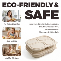 Boîte à lunch jetable ChiLang en amidon de maïs, 4 compartiments, compatible micro-ondes, couvercle anti-fuite, capacité 1000 ml, biodégradable