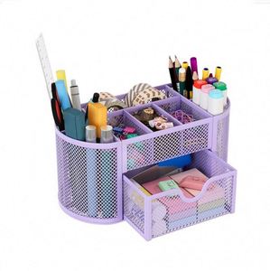 Multi-Functional Desk Organizer Iron Mesh Design with Pen Holder Drawer Office Supplies <b>Desktop</b> Caddy Storage Boxes <b>Bins</b> - Product Image 4