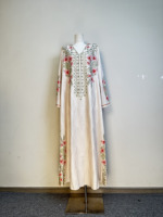 Abaya élégante en coton brodé de strass et de motifs floraux jacquard roses, robe longue abricot pour femme, kaftan modeste musulman pour adultes, ODM