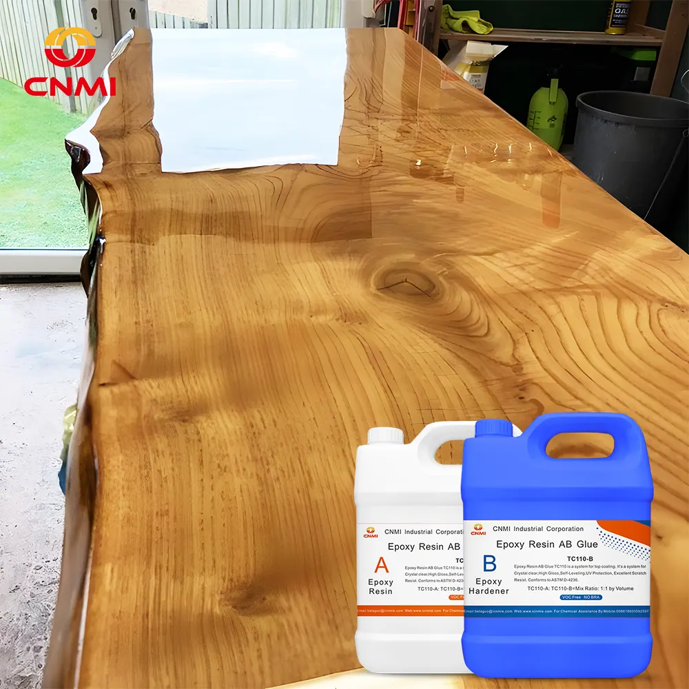 Cnmi cola de resina epóxi para mesa de madeira, kit de cola e revestimento não tóxico tc110 1:1