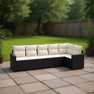 Black And Cream Garden <b>Sofa</b> <b>Set</b> Outdoor Rattan With High Density Foam Cushions Contemporary Design Waterproof For Patio Use - Product Image 2