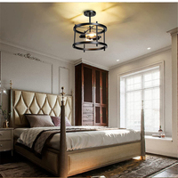 Lustre suspendu rétro vintage industriel style ferme, lampe de plafond LED rustique en bois, montage en surface métallique IP33, salon AC