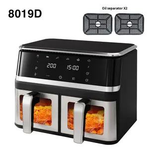 <span class=keywords><strong>Friteuse</strong></span> à air numérique intelligente 10L à <span class=keywords><strong>double</strong></span> panier, sans huile, en acier inoxydable, avec contrôle numérique, four électrique domestique multifonctionnel et visualisation - Product Image 5