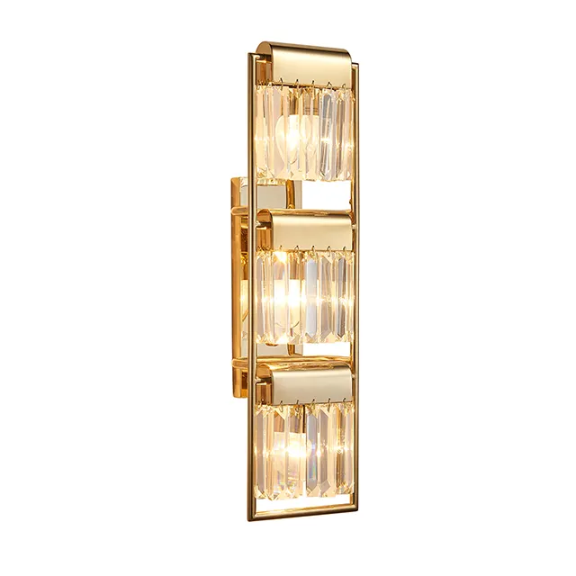 Zirconium Gold Color Crystal Three Heads E14 Modern Luxury Wall Lamp Bedroom