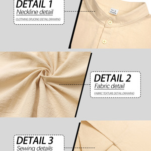 เสื้อเชิ้ตผู้ชายทรงหลวม ผ้าลินินสีพื้น แขนยาว คอตั้ง ระบายอากาศได้ดี สวมใส่สบาย 95% ลินิน 5% โพลีเอสเตอร์ - Product Image 6