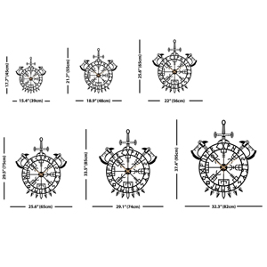 Reloj de Pared Metálico Vikingo Multiestilo Vegvisir con Runas Nórdicas, Mjolnir, Cuervos, Barco de Guerra y Hachas, Cortado con Láser, Recubrimiento en Polvo, Personalizable - Product Image 6