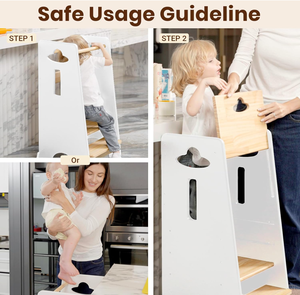 Tour d'apprentissage pour tout-petits en bois écologique moderne, pliable, hauteur réglable, tabouret d'aide à la cuisine Montessori avec 3 niveaux - Product Image 5