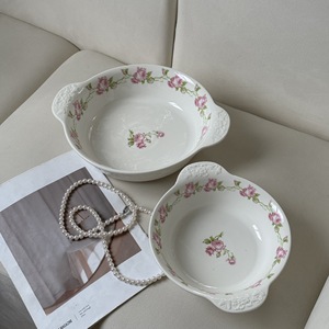 Nouvelle grande plaque de service de Nouvel An, style manoir français, à motifs floraux en relief, compatible micro-ondes, avec double poignée - Product Image 1