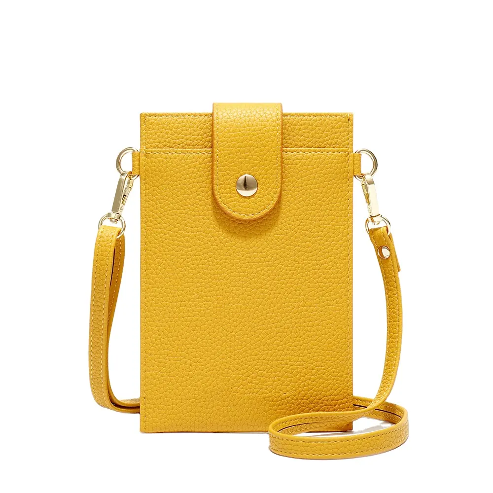 Bright yellow Thin pu leather mobile phone credit card purse wallet crossbody messenger sling ita shoulder bag women