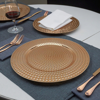 Assiette de présentation ronde en PP de 13 pouces, style classique, dorée galvanisée de luxe, faite à la main, pour événements festifs et mariages, personnalisable en gros