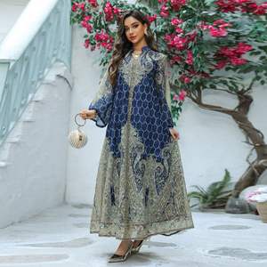 2025新款时尚开斋节阿拉伯绣花布热钻石阿巴亚迪拜女士晚礼服 - Product Image 1