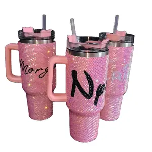 Màu Hồng Sáng Bóng Kim cương cá nhân Tên Tumbler 40oz thế hệ đầu Tiên Du lịch Mug hỗ trợ cá nhân tùy biến