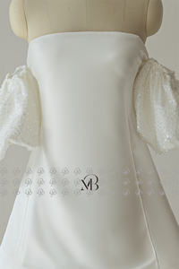 Robe de mariée courte Mily Bridal QD06323 avec manches amovibles, col droit et fermeture éclair au dos - Product Image 5