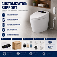 WC intelligent automatique de luxe carré en céramique monobloc avec siège chauffant électrique, télécommande, double chasse d'eau, affichage LED et siphon en P