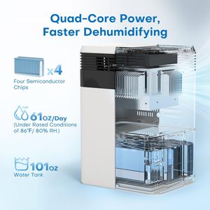 Déshumidificateur thermoélectrique portable intelligent pour maison, camping-car et usage domestique, avec fenêtre de visualisation, 2 pintes/24h - Product Image 4