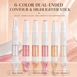 Stick illuminateur double 2-en-1 et stylo contour liquide à tête pinceau, waterproof, longue tenue, végan, pour un éclat visage scintillant, maquillage professionnel - Product Image 1