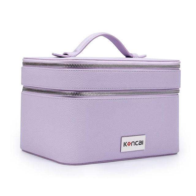 Wholesale Vanity Cosmetic Case Custom Purple Double Layers Luxury Travel Cosmetic  Makeup Bag & case  Portable Duo Vanity Case