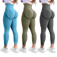 Athleisure Mujeres Gym Wear Medias Yoga Leggings Push up Color sólido Pantalones sin costuras Cintura alta