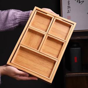 Juego de 6 cajas de almacenamiento de bambú con múltiples compartimentos y bandeja de bambú para uso doméstico, que incluye cajas para té y aperitivos y cajas de almacenamiento. - Product Image 2
