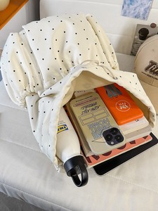 Sac à dos léger vintage à pois avec fermeture éclair en polyester, bretelles arquées pour femmes, <span class=keywords><strong>écolières</strong></span>, navetteuses, sac de voyage de jour - Product Image 4