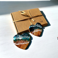 Sous-verre en bois en forme de cœur avec motif vague océanique en résine, écologique, en bois naturel, pour table, logo personnalisé, OEM, vente en gros