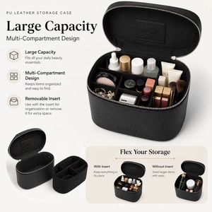 Custom PU Leather Toiletry Bag Large Capacity <b>Makeup</b> Organizer Travel Vanity <b>Case</b> with Removable Divider for Women Use - Product Image 2
