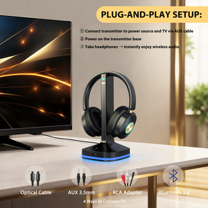 <span class=keywords><strong>Casque</strong></span> sans fil pour <span class=keywords><strong>TV</strong></span> avec base de charge, audio à faible latence, connexion <span class=keywords><strong>optique</strong></span> AUX RCA, <span class=keywords><strong>casque</strong></span> <span class=keywords><strong>TV</strong></span> longue portée pour seniors - Product Image 2