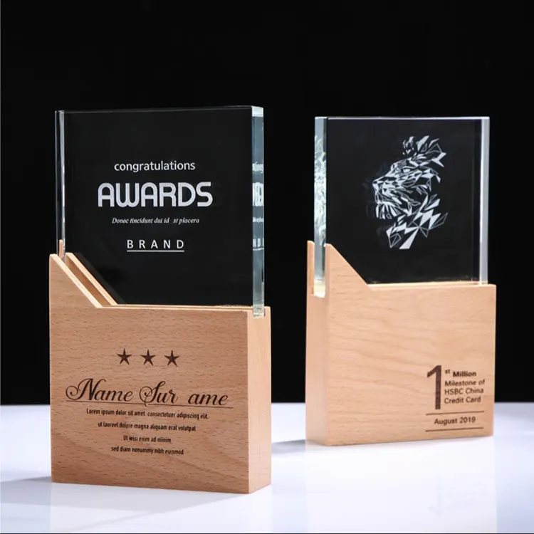 उदय 2022 नि: शुल्क कांच क्रिस्टल लकड़ी ट्रॉफी ग्लास स्टाफ कंपनी की सालगिरह के लिए पुरस्कार स्मारिका