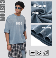 Camiseta de Algodón Grueso de 260g con Logotipo Personalizado, Corte Cuadrado, Estilo Vintage Lavado, Oversize, Streetwear para Hombre con Dobladillo Enrollado