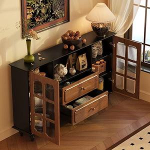 Buffet mural ultra-fin de style médiéval avec rangement intégré, étagère en bois massif, idéal pour salle à manger étroite ou restaurant - Product Image 4