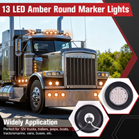 Feux de position latéraux ambrés à 13 LED de 2,5 pouces avec joints en caoutchouc, feux de remorque ronds avec œillet et câble de raccordement pour camion et remorque