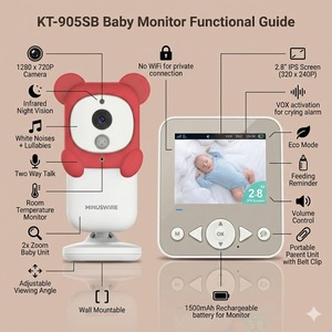 Monitor para bebés KT‑905SB sin WiFi, pantalla IPS de 2,8 pulgadas, conexión segura FHSS, comunicación bidireccional - Product Image 3