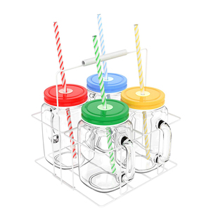 <strong>Mason</strong> <strong>Jar</strong> With Glass Handles and <strong>Plastic</strong> Straws / Glass <strong>Mason</strong> <strong>Jar</strong> - Product Image 4