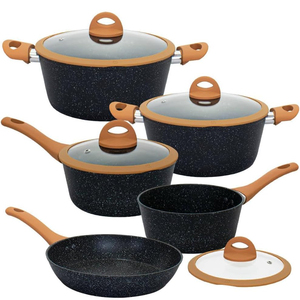 High Quality 9-Piece Aluminum Alloy Non-Stick Cooking <b>Pots</b> Glass Lids Soft Touch Handles Forged Ceramic <b>Induction</b> Cookware Set - Product Image 3