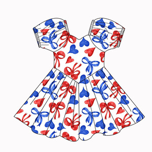 Ruidian Summer Milk Silk Dress for <strong>Little</strong> Girls Cute Casual Short-Sleeved Dress with <strong>Red</strong> &amp; Blue Independence Day Printed Pattern - Product Image 3