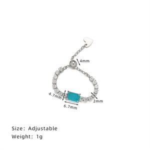 Fashion Dainty Jewelry Adjustable Ring Stainless Steel Blue <b>Crystal</b> Charm Zircon Tennis Chain Bracelet Ring Jewelry <b>Set</b> - Product Image 2
