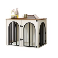 FURRIVO Meuble de luxe pour chien, table d'appoint, dessus en bois style ferme, cage en acier robuste, double porte latérale, écologique