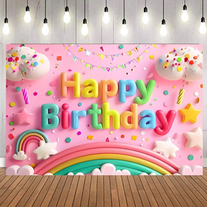 <span class=keywords><strong>Bannière</strong></span> de fond personnalisée en gros pour <span class=keywords><strong>anniversaire</strong></span>, imprimé arc-en-ciel, pour fête d'enfants et de filles - Product Image 1