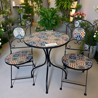 Style européen Fer Cour extérieure Jardin Charbon de bois Barbecue Grill Maison Extérieur Mosaïque Barbecue Table et chaises