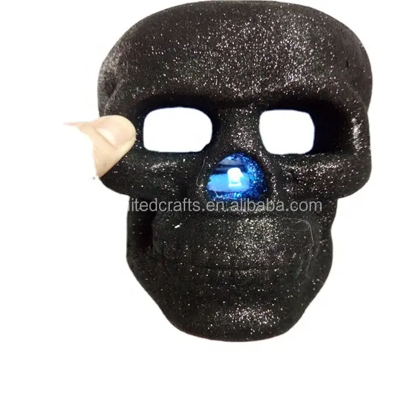 New design glitter foam halloween skull head with led light