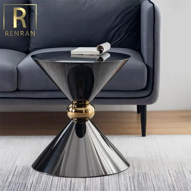 latest Italian design modern luxury living room furniture black with gold stainless steel side table small coffee table
