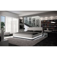 Luxuriöses Modernes Multifunktionsbett Neuestes Doppelbett mit LED-Beleuchtung Lederbett Massivholzrahmen King-Queen-Size
