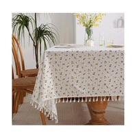 Nappe douce et lavable en lin uni avec imprimé jacquard floral, nappe brodée pour table basse