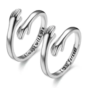 Custom Letter Love Forever Fine Jewelry Silver Plated 316L Stainless Steel Embrace Titanium Steel Couple Ring Valentine Day gift