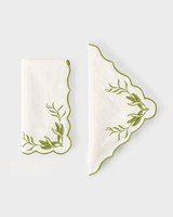 Serviette en lin blanc avec petite broderie verte