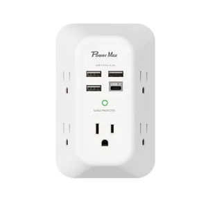 Tonghua 5 Way wall tap surge protector power adapter multi plug outlet extender wall surge protector with usb wall charger