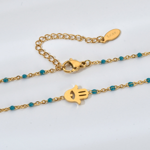 Collares con Colgante <span class=keywords><strong>de</strong></span> Mano <span class=keywords><strong>de</strong></span> Hamsa <span class=keywords><strong>de</strong></span> Acero Inoxidable y Cuentas Delicas para Mujer, Joyería Turca <span class=keywords><strong>de</strong></span> Ojo Turco, Gargantilla Bohemia para Boda y Fiesta - Product Image 4