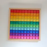 Cubo lucente acrílico arco-íris, blocos de gema transparente, conjunto com bandeja de madeira, 100 peças