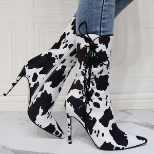 Bottines courtes pour femmes Milk Lines, talon fin et haut, mi-mollet, sexy, bout pointu, fermeture éclair latérale, à lacets, style escarpins - Product Image 4